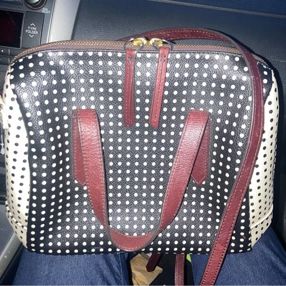 Fossil Black and White Dotted Satchel - Picture 2 of 4